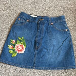 Denim Skirt with Floral Embroidery